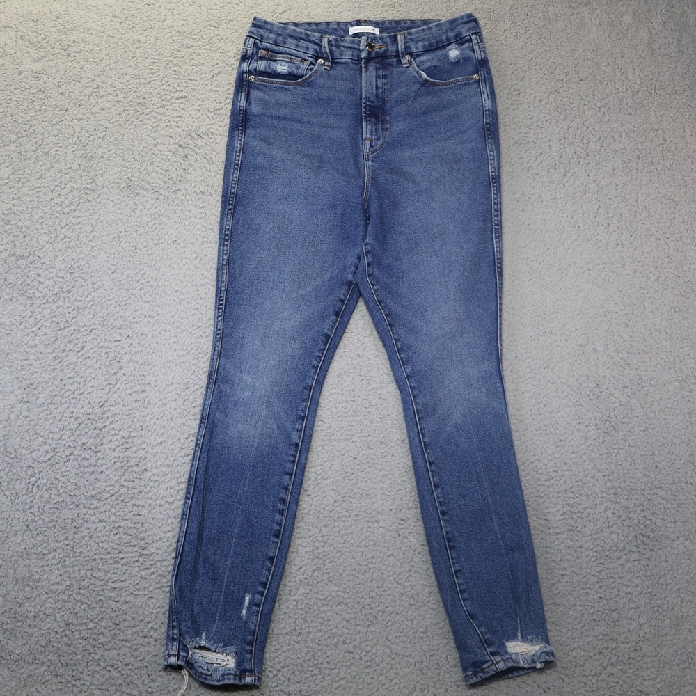Good American Good Curve Skinny Jeans Size 12/31 Distressed High Rise Blue Denim